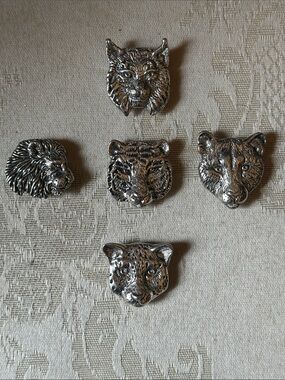 Vintage pewter National Wildlife Federation cat button cover set 1980s